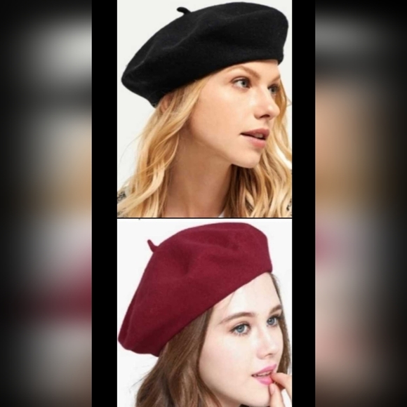 Accessories - SET OF 1 BLACK AND 1 BURGUNDY BERET ONE SIZE